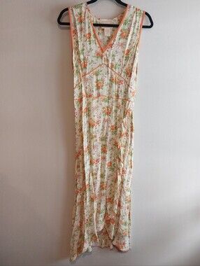 April Cornell Vintage Orange Cream Floral Sleeveless Back Tie Side Ruffle Dress